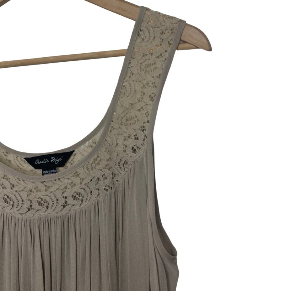 CHARLIE PAIGE | Womens Neutral Nude Pleated Chiffon Mini Dress | Size L/XL - Picture 4 of 11